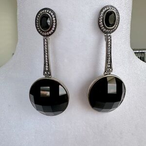 Sterling Silver Art Deco Design, Rhinestones on silver, Black Faceted Stones
